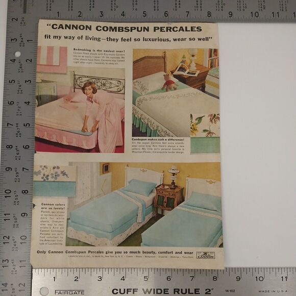 1958 Cannon Combspun Percale Bed Sheets Vtg Magazine Print Ad Pastel Retro Decor - Picture 3 of 8